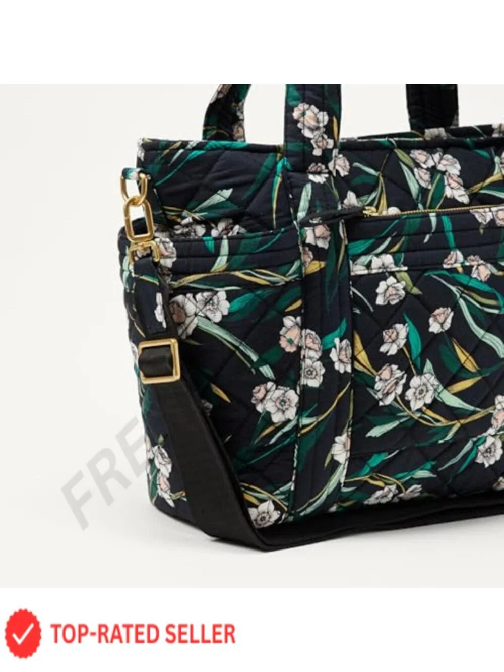Cotton Quilted Tote Handbag with Padded Handles Crossbody
